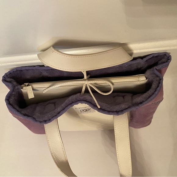 UGG AUSTRALIA TOTE GRAB BAG LILAC PURPLE SUEDE SHEARLING WHITE LEATHER